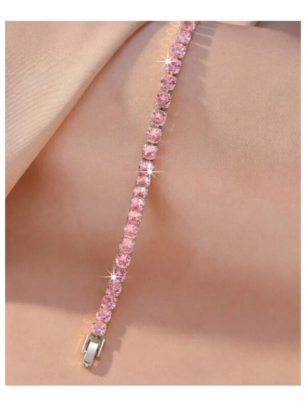 Pink round tennis - Bracelet - Silver - CZs - 4mm 7-8.5